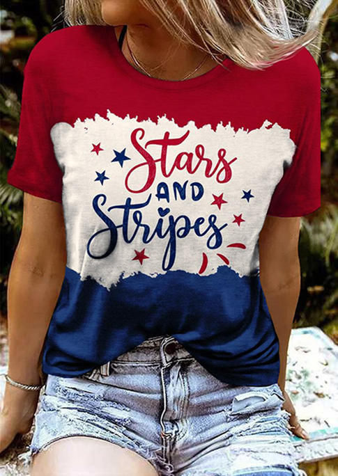 

Stars And Strips Color Block T-Shirt Tee, Multicolor, SCM013609
