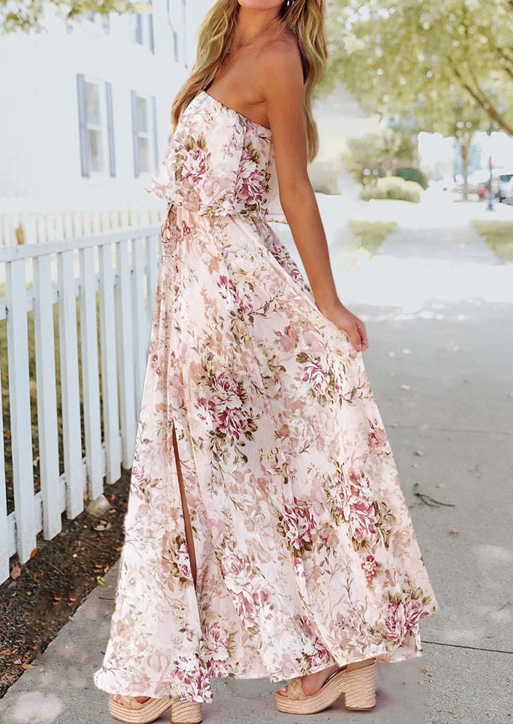 Floral Ruffled Bandeau Maxi Dress