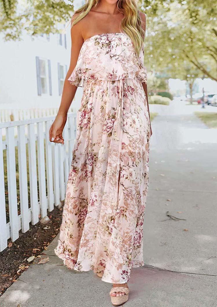 

Floral Ruffled Bandeau Maxi Dress, Multicolor, SCM013681