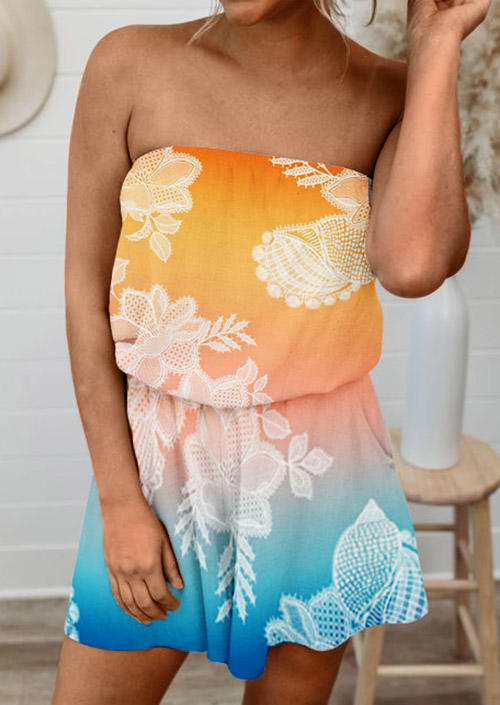 Shell Conch Floral Gradient Strapless Bandeau Romper
