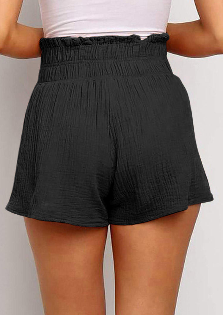 Button Smocked Casual Shorts - Black
