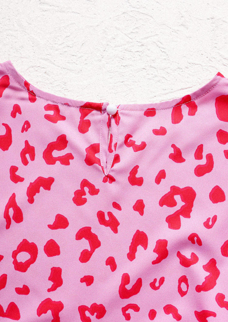 Leopard Ruffled Button Short Sleeve Mini Dress