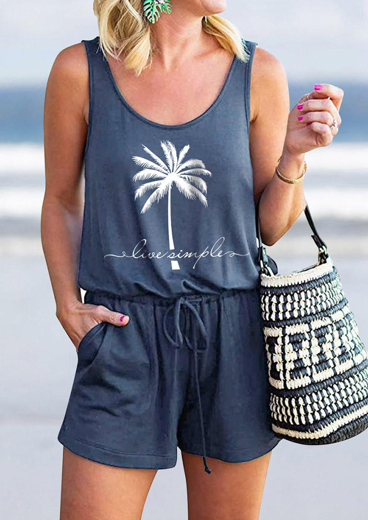 

Live Simple Coconut Tree Pocket Romper - Navy Blue, SCM013919