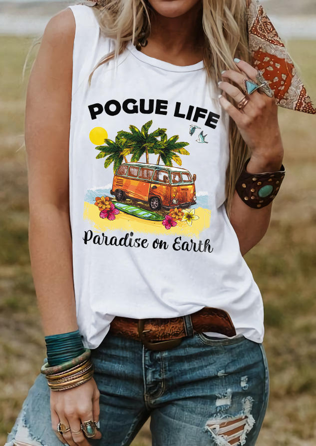 

Pogue Life Paradise On Earth Coconut Tree Tank - White, SCM014014