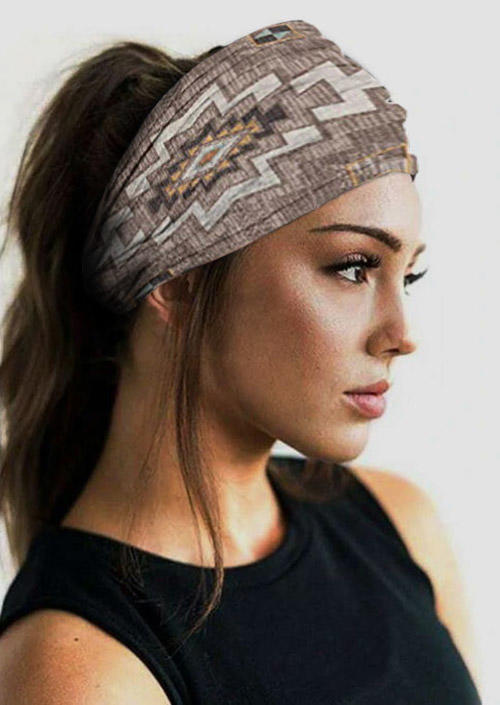 

Aztec Geometric Yoga Sport Wide Headband, Gray, SCM011136
