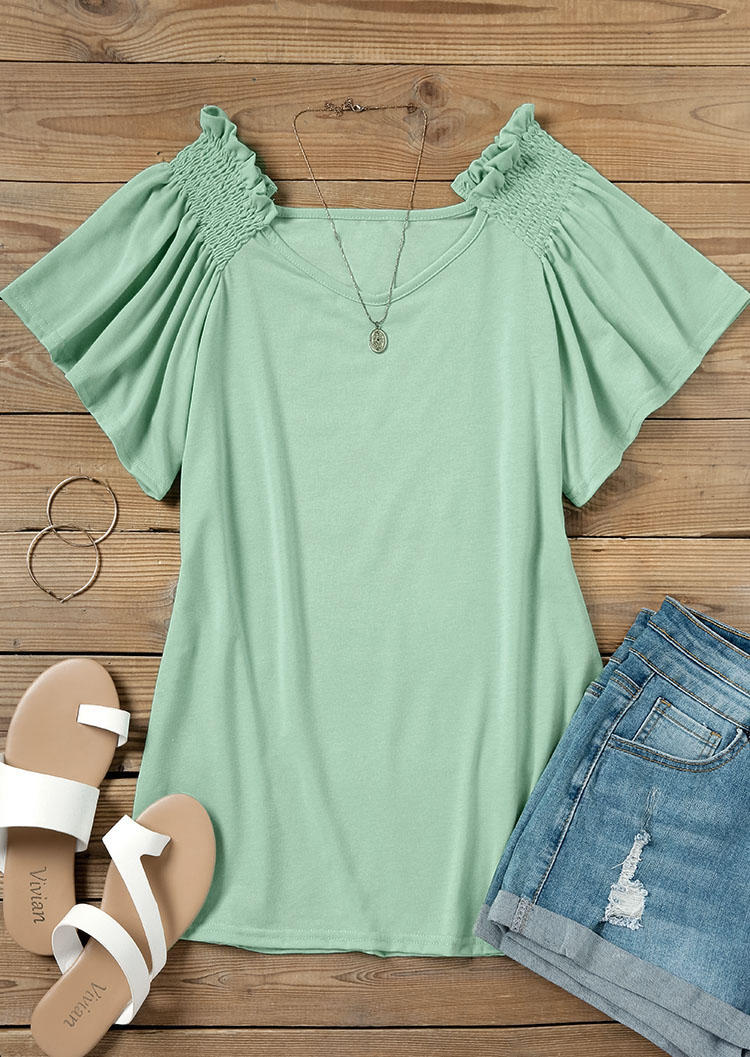 Smocked Short Sleeve Blouse - Light Green