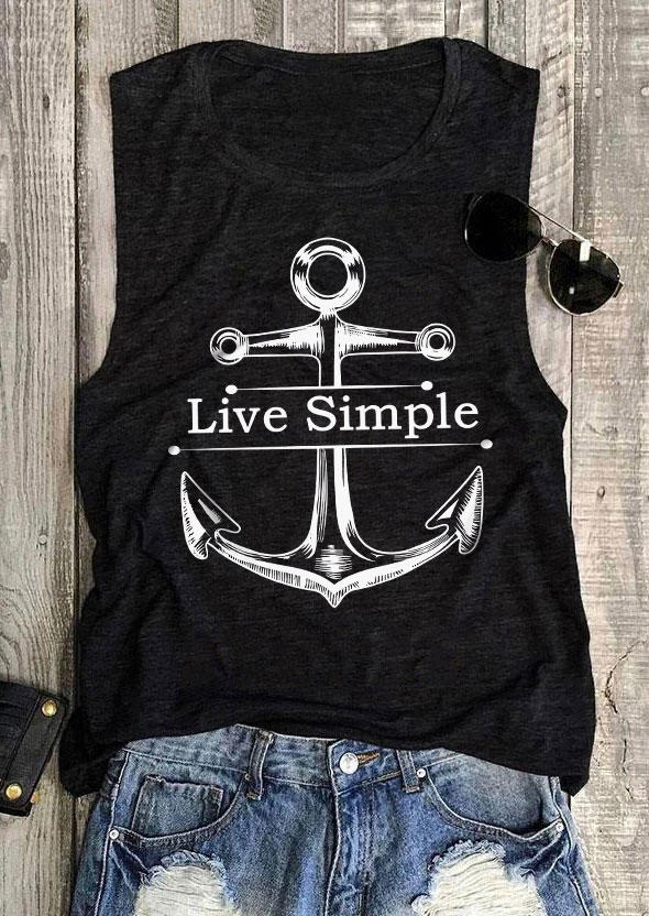 

Live Simple Anchor O-Neck Tank - Black, SCM014036