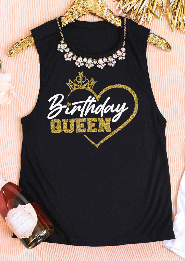 Birthday Queen Heart O-Neck Tank - Black