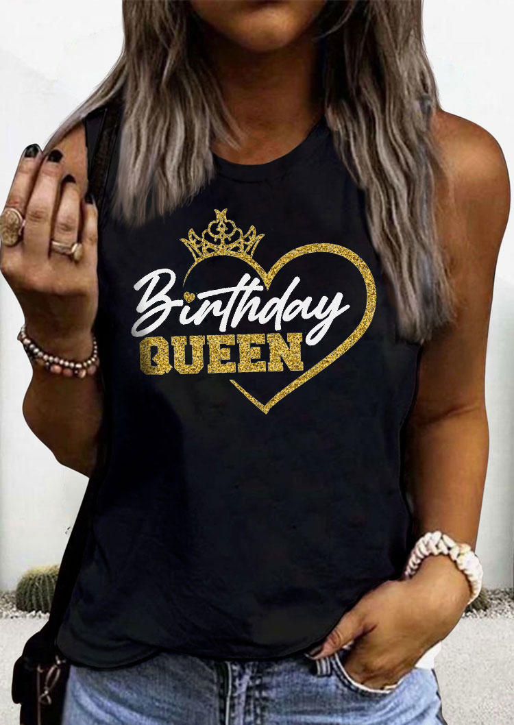 Birthday Queen Heart O-Neck Tank - Black, SCM014070