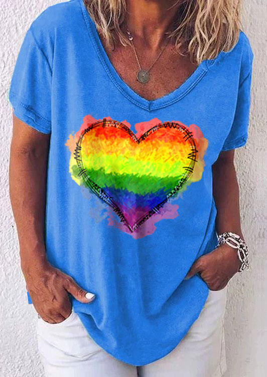 

Heart Short Sleeve Casual T-Shirt Tee - Blue, SCM014071