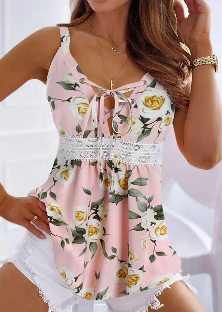 

Floral Lace Splicing Criss-Cross Tie Camisole, Multicolor, SCM012743
