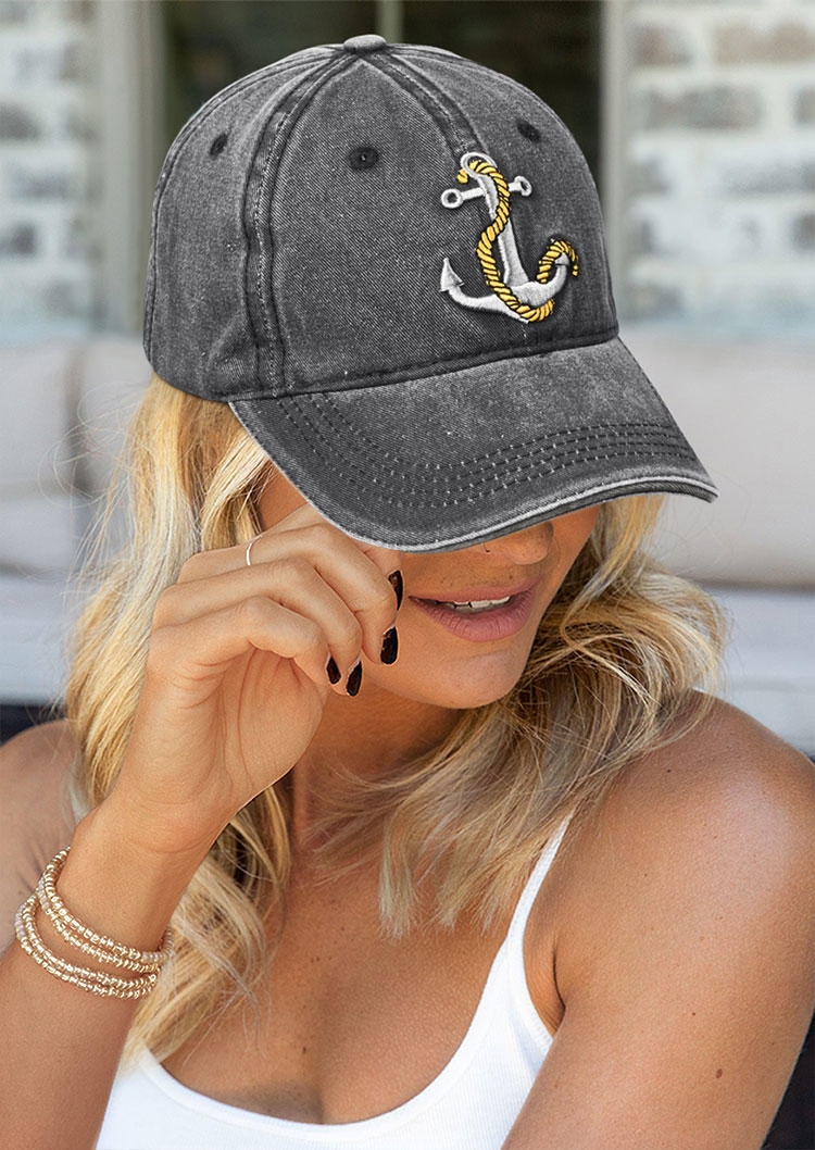 

Anchor Distressed Hollow Out Baseball Cap, Black, SCM013508