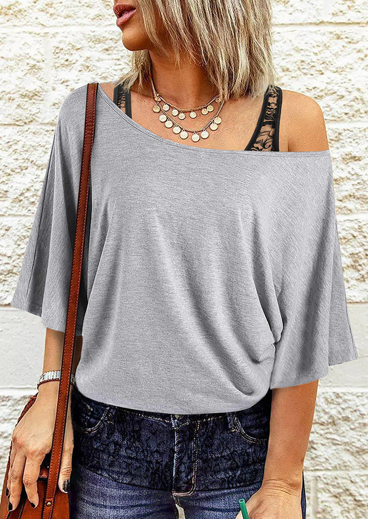 

Lace Splicing Fake Two-Piece Blouse - Gray, SCM013860