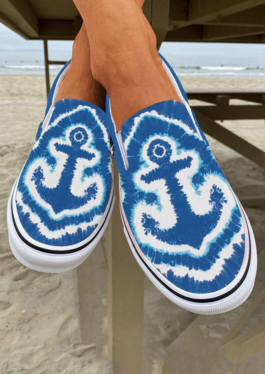 

Anchor Tie Dye Round Toe Flat Sneakers - Blue, SCM013977