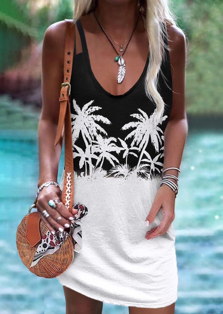 

Gradient Coconut Tree Hollow Out Mini Dress, Multicolor, SCM013988