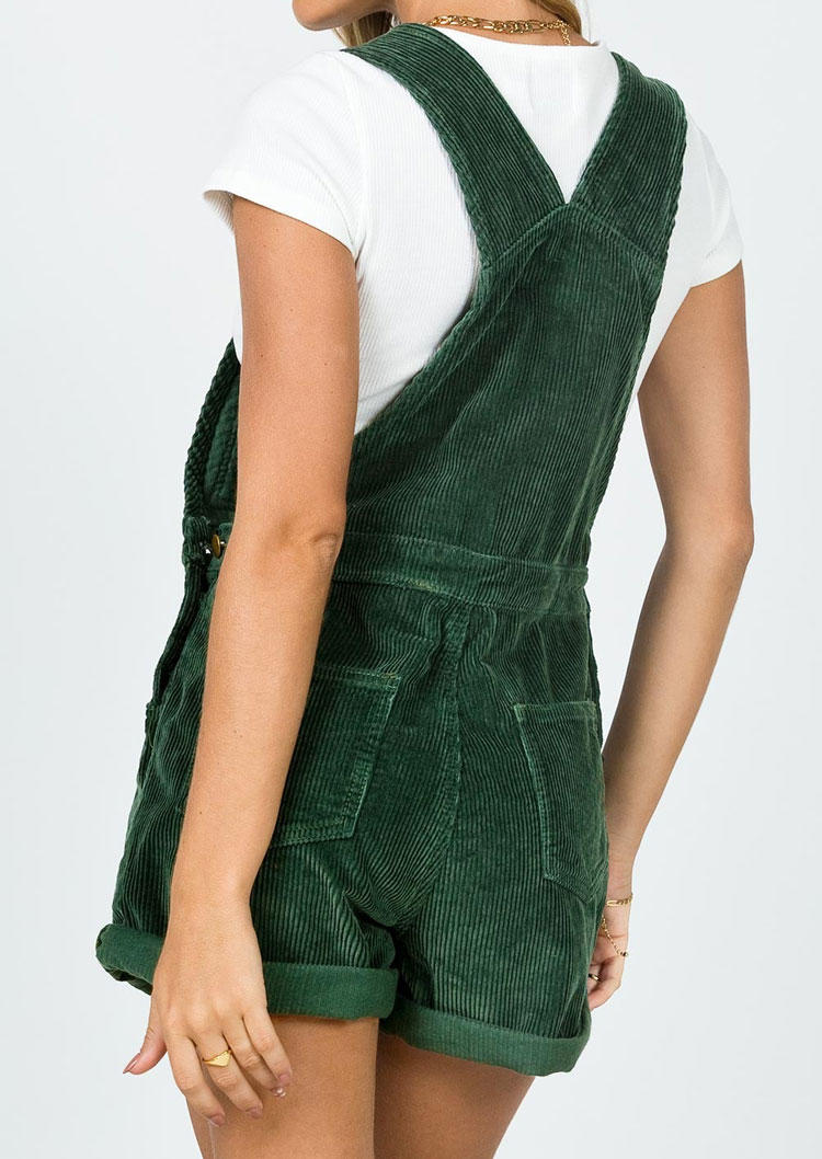 Pocket Button Overall Romper - Green