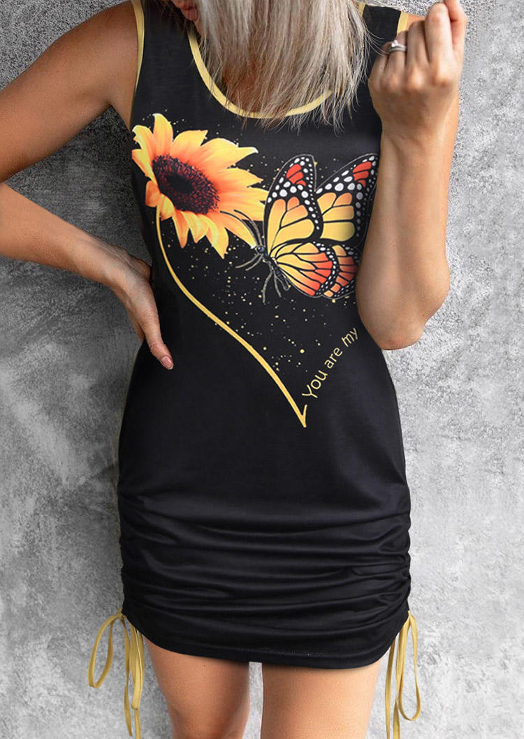 

You Are My Bellelily Only My Sunshine Sunflower Butterfly Heart Bodycon Dress - Black, SCM012693