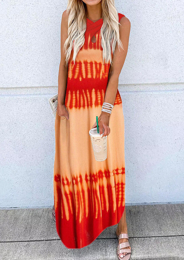 

Tie Dye Criss-Cross Pocket Maxi Dress - Orange, SCM013447