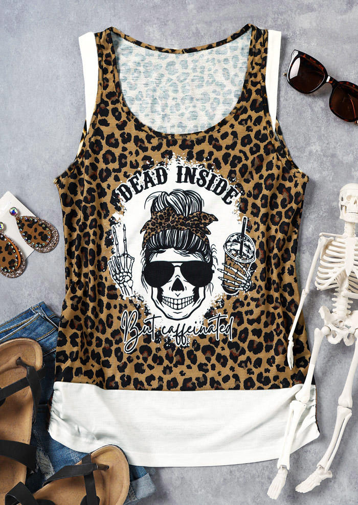 Dead Inside But Caffeinated Leopard Skeleton Hand Fake Two-Piece Tank