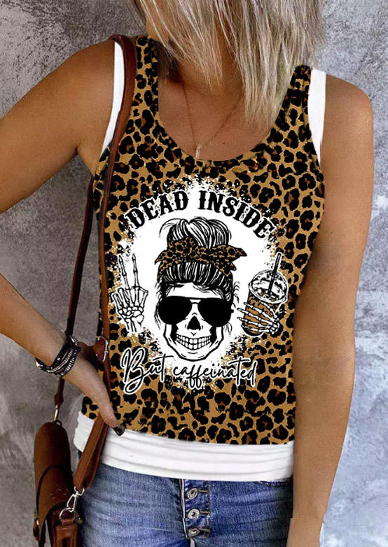 

Dead Inside But Caffeinated Leopard Skeleton Hand Fake Two-Piece Tank, Multicolor, SCM013933