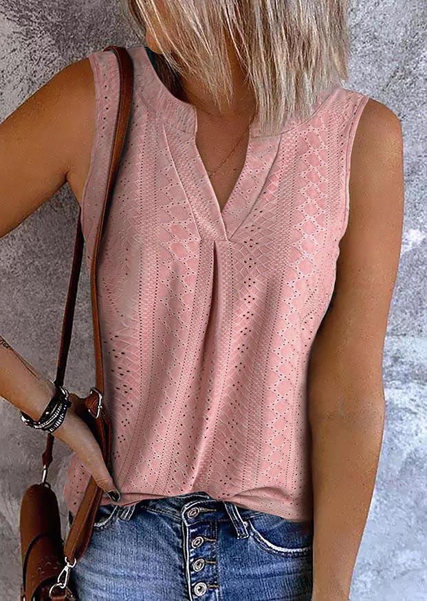 

Hollow Out Notched Neck Tank, Pink, SCM013952