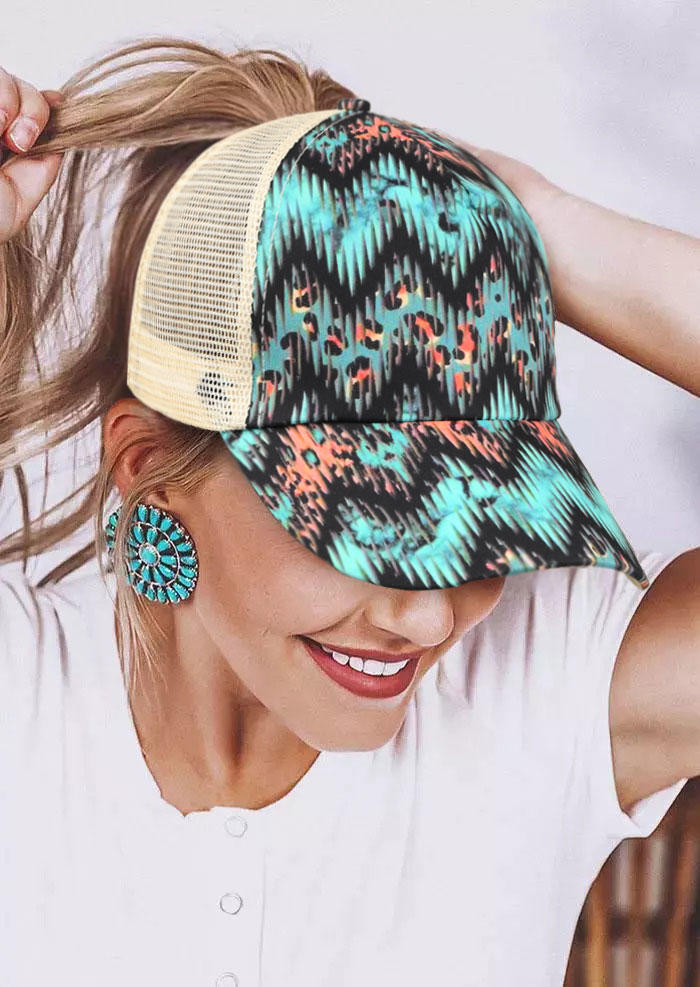 

Aztec Geometric Leopard Mesh Criss-Cross Baseball Cap, Multicolor, SCM014022