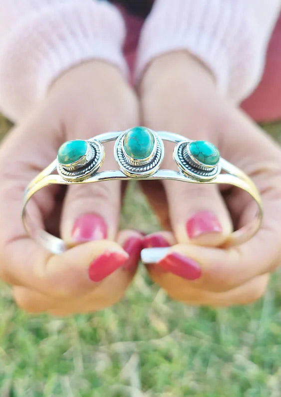

Turquoise Hollow Out Alloy Bracelet, Silver, SCM014023