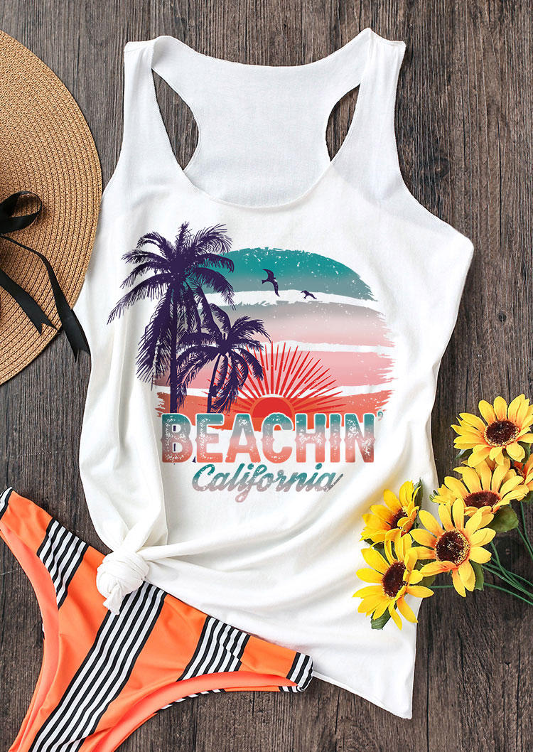 

Beachin' California Color Block Racerback Tank, White, SCM014064