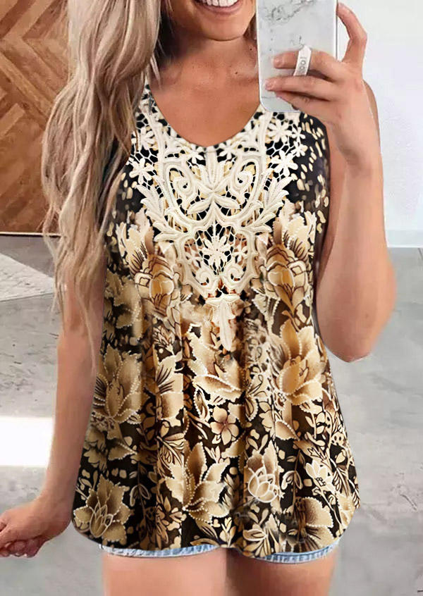 

Floral Lace Splicing Vintage Tank, Multicolor, SCM014161