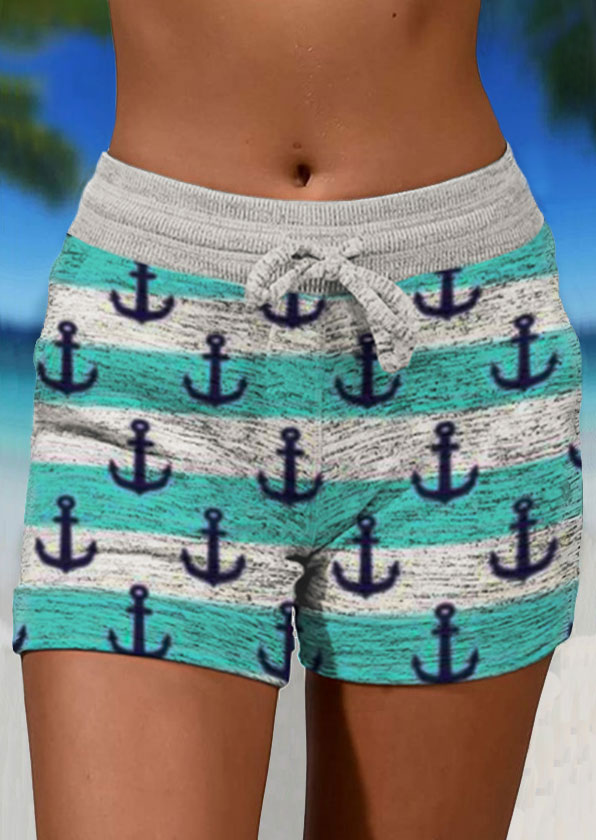 

Anchor Striped Drawstring Pocket Shorts, Multicolor, SCM013643