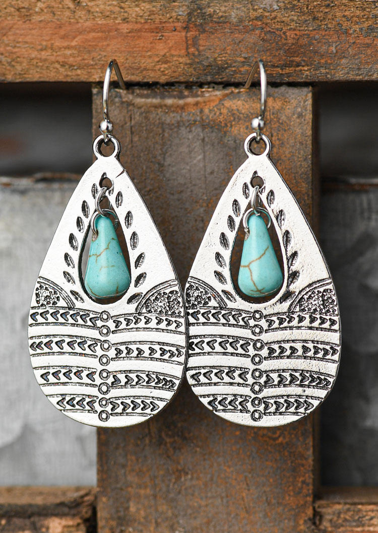 

Turquoise Hollow Out Water Drop Earrings, Silver, SCM013971
