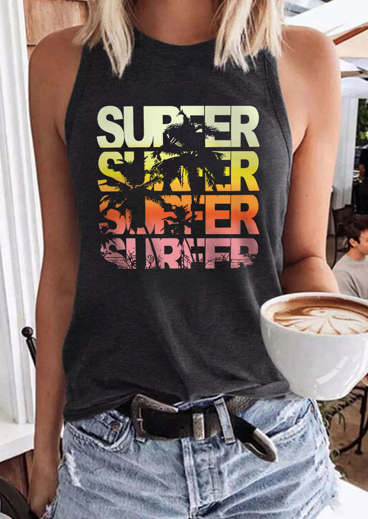 

Surfer Coconut Tree Silhouette Tank - Dark Grey, Gray, SCM013993