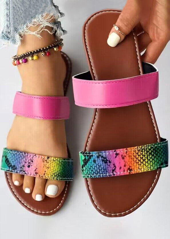 

Colorful Snake Skin Flat Slippers - Rose Red, SCM014079