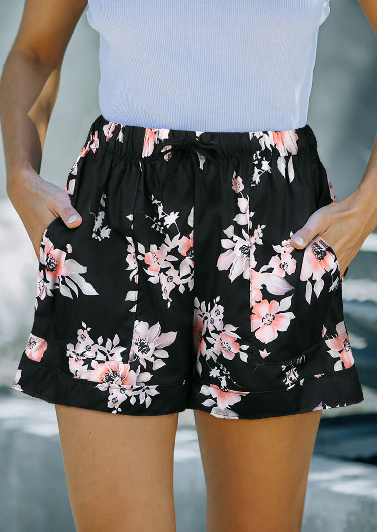 

Floral Pocket Drawstring Tie Shorts, Multicolor, SCM014093