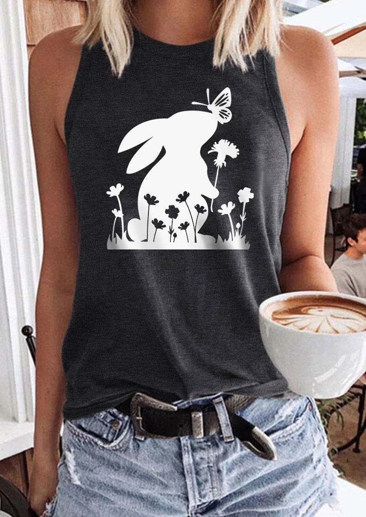 

Floral Butterfly Rabbit Racerback Tank - Dark Grey, Gray, SCM014250