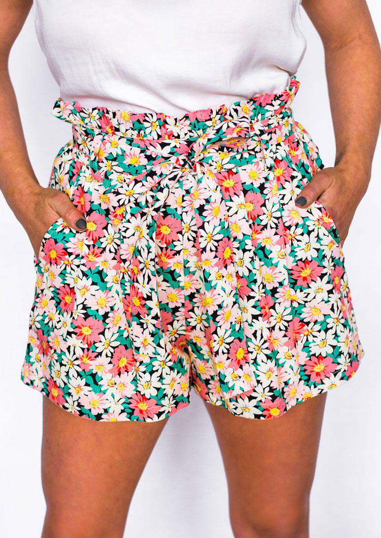 

Daisy Pocket Ruffled Shorts with Belt, Multicolor, SCM014269