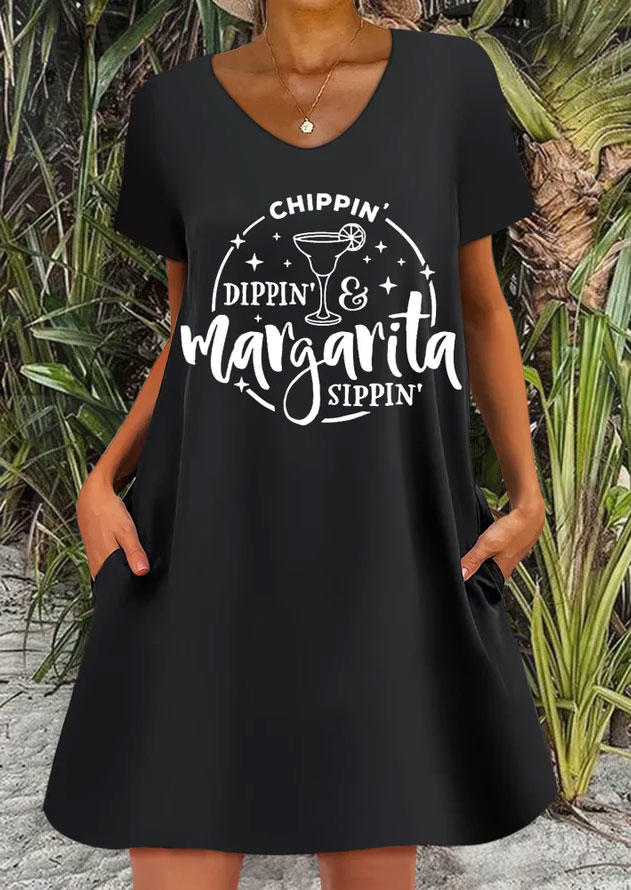 

Funny Drinking Chippin Dippin Margarita Sippin Mini Dress - Black, SCM014273