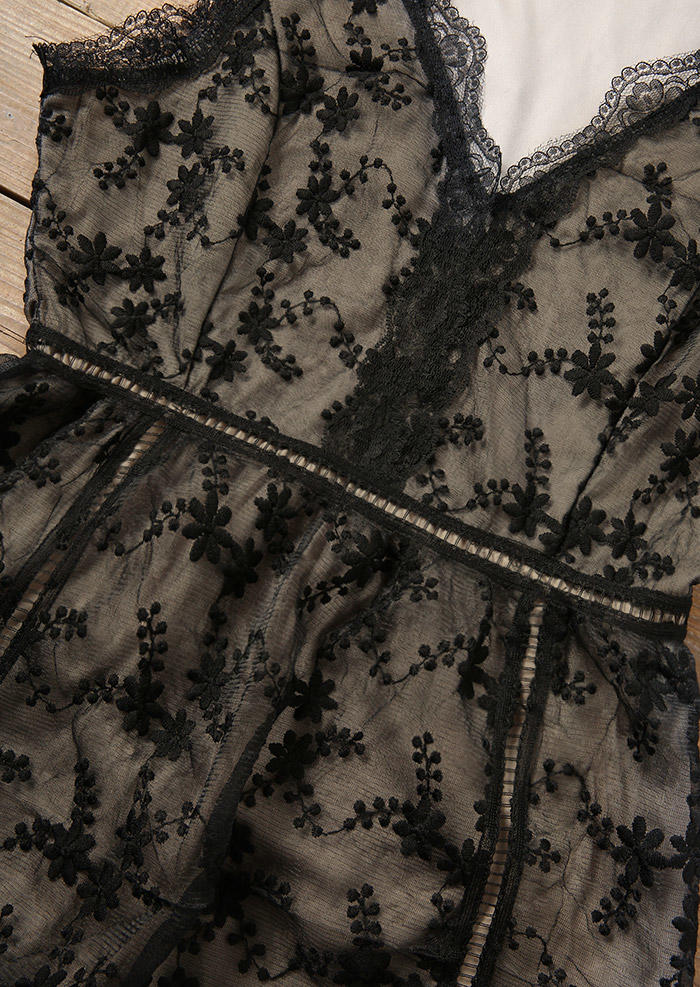 Lace Splicing Sleeveless Mini Dress - Black