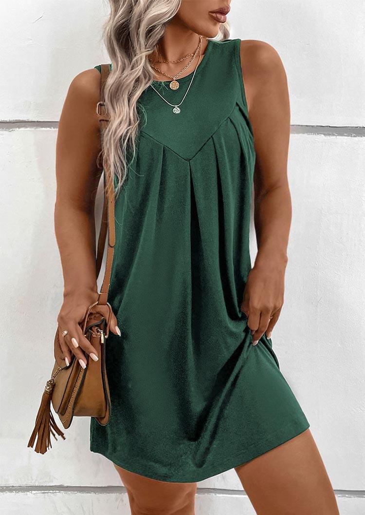 Ruffled Button Loose Mini Dress - Green