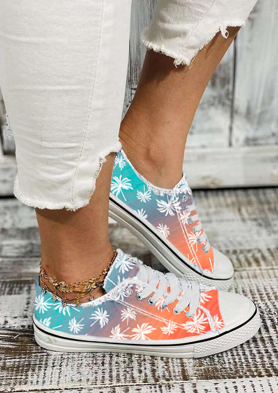 Gradient Coconut Tree Lace Up Flat Sneakers