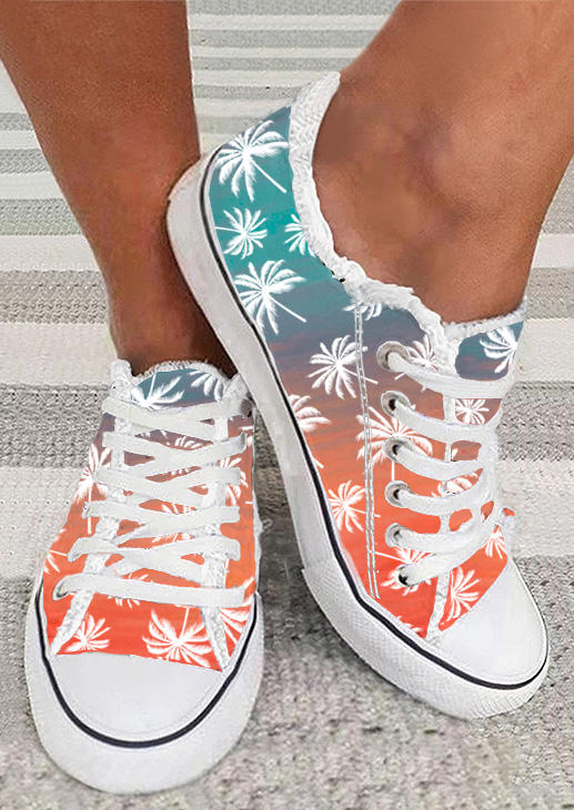 Gradient Coconut Tree Lace Up Flat Sneakers