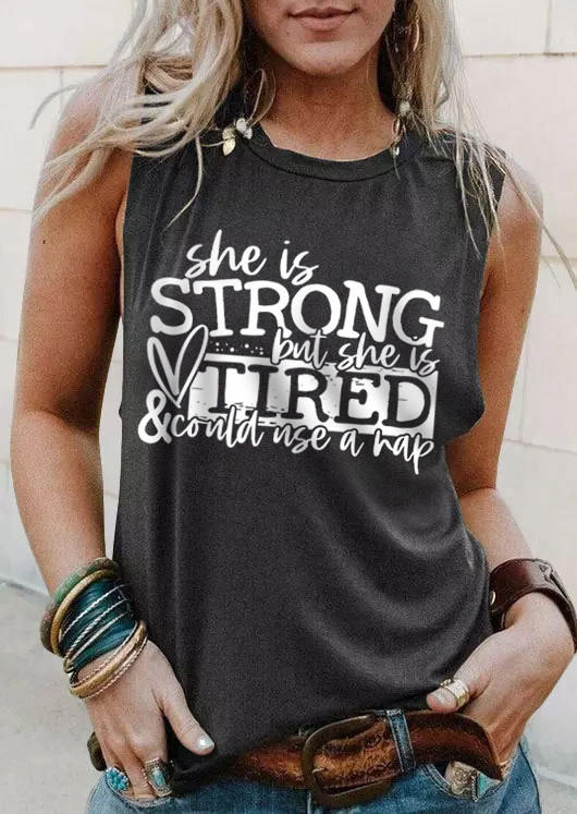 

She Is Strong But She Is Tired & Could Use A Nap Tank - Dark Grey, Gray, SCM014240