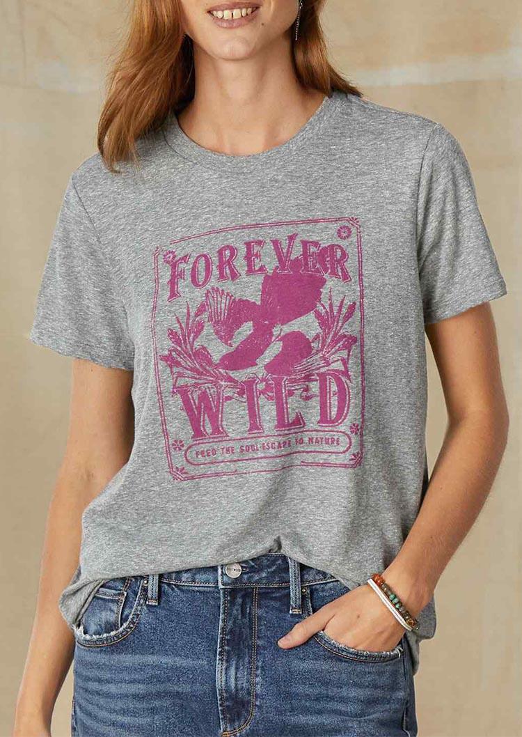 

Forever Wild Floral T-Shirt Tee - Gray, SCM014268