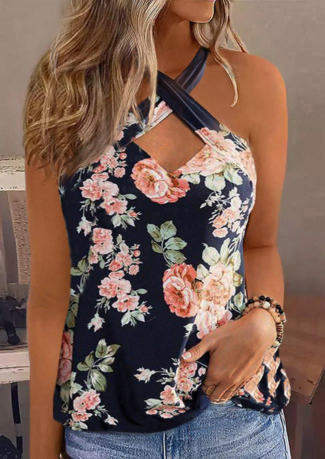 

Floral Open Back Halter Casual Tank, Multicolor, SCM012618