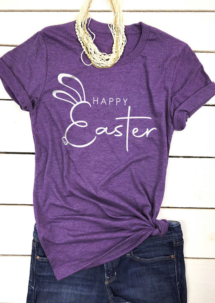 

Happy Easter Rabbit O-Neck T-Shirt Tee - Purple, SCM013393