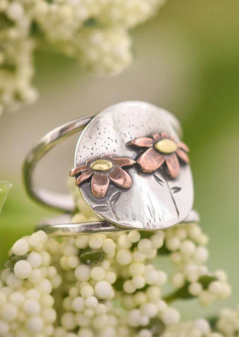 

Floral Casual Alloy Ring, Silver, SCM014074