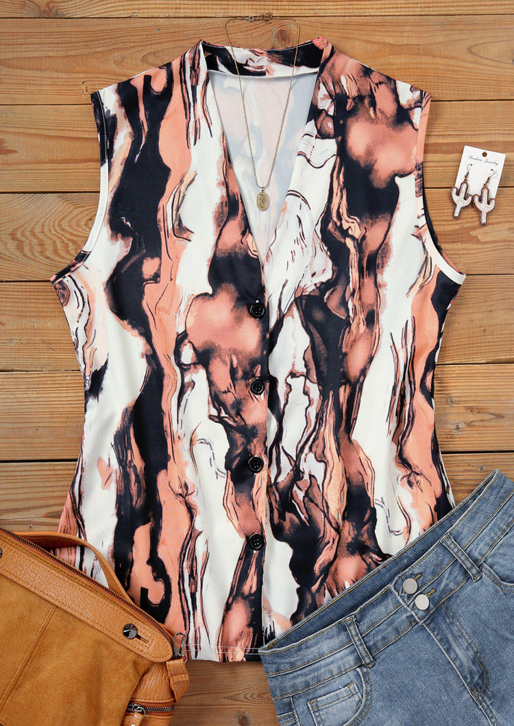 Abstract Graphic Button V-Neck Tank