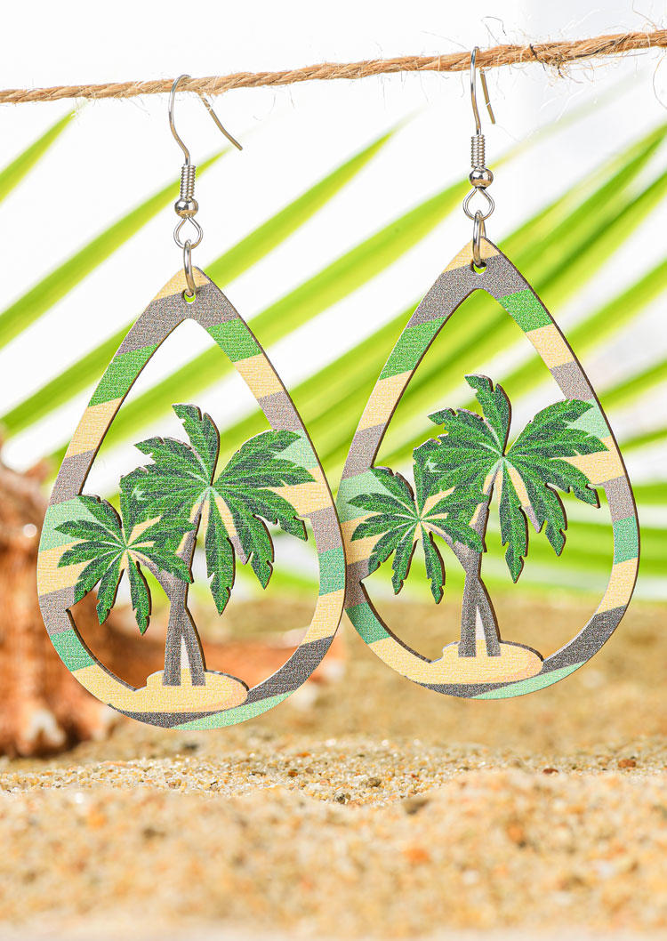 

Coconut Tree Hollow Out Water Drop Earrings, Multicolor, SCM014075