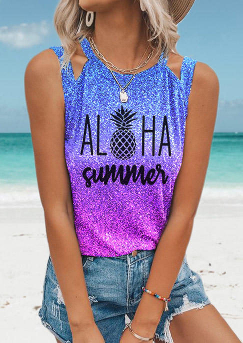 

Aloha Summer Pineapple Gradient Glitter Tank, Multicolor, SCM014097