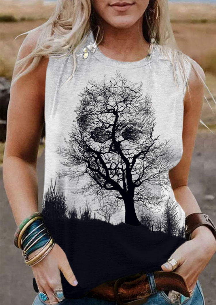 

Abstract Tree Skull O-Neck Tank, Multicolor, SCM014138